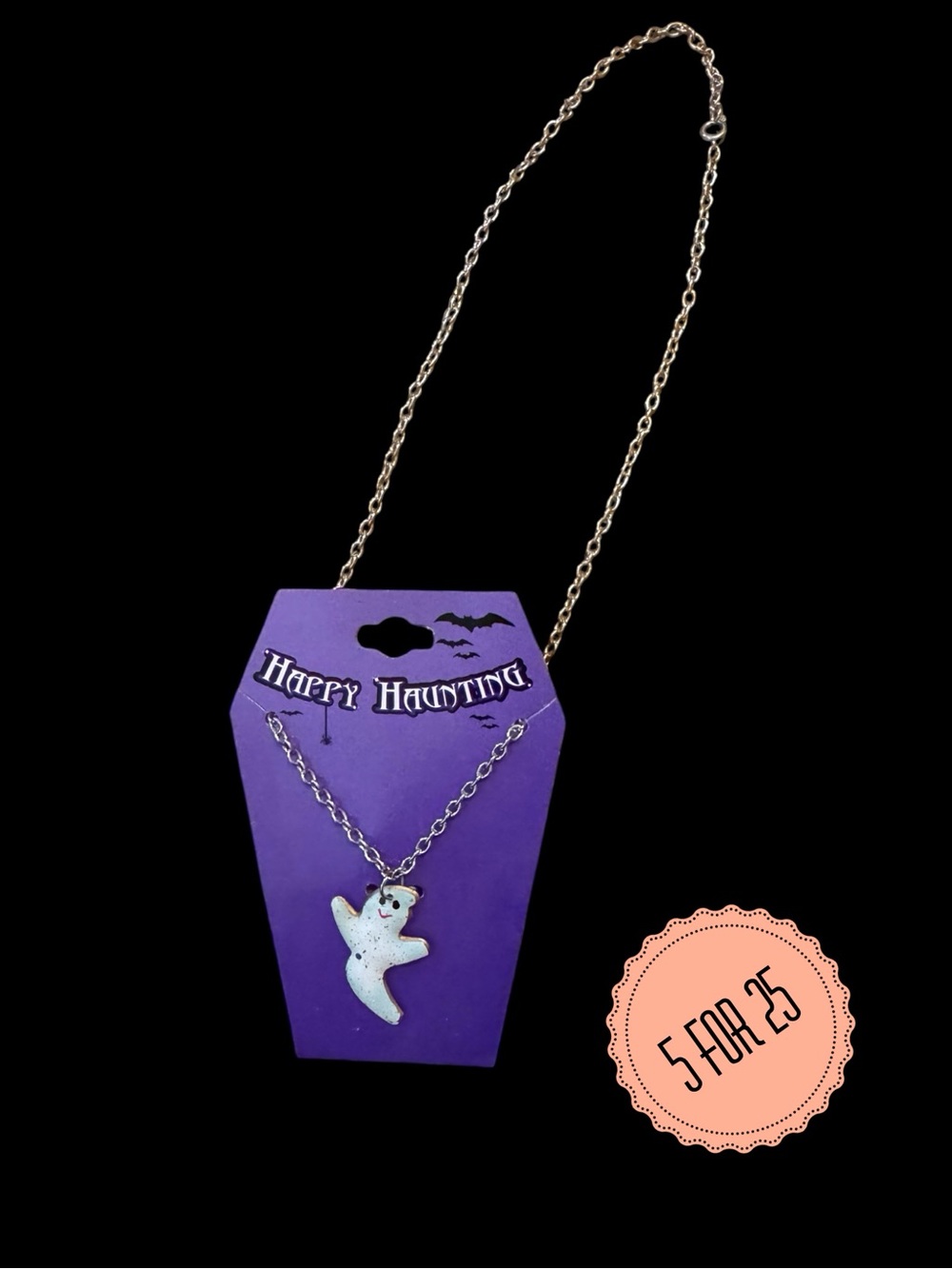 Happy Haunting Ghost Pendant Necklace Halloween Jewelry NWT